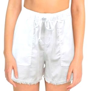 LIGHT FABRIC TENCEL DRAWSTRING FRAYED HEM PULL ON SHORTS
